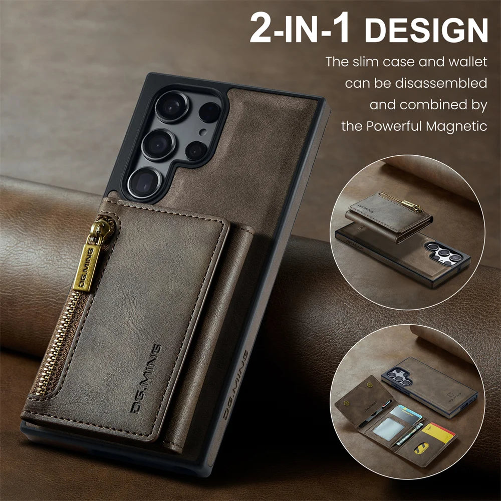 MagnaLux Elegance™ - Samsung Leather Case with Magnetic Wallet