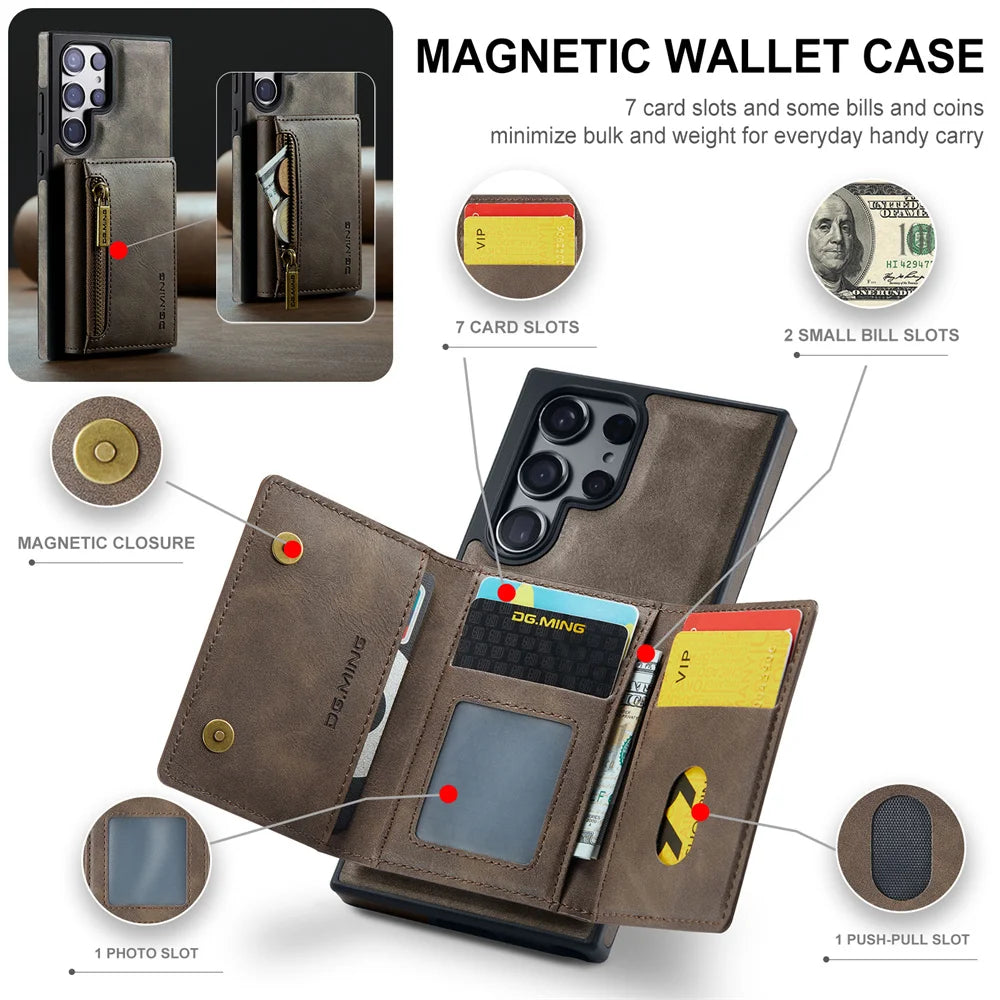 MagnaLux Elegance™ - Samsung Leather Case with Magnetic Wallet